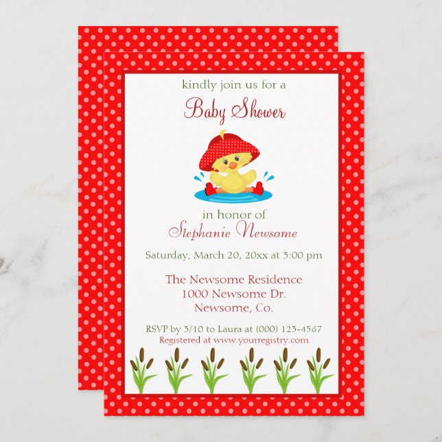 Pretty Spring Baby Girl Shower Duck Theme Invitation (Front/Back)