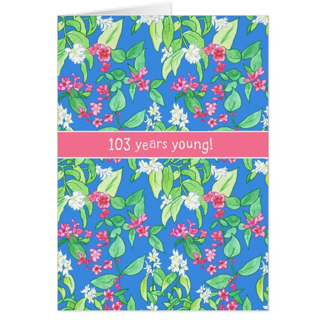 Pretty Spring Blossoms on Blue 103rd Birthday (Front)