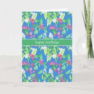 Pretty Spring Blossoms on Blue Birthday Card