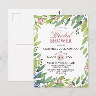Pretty Spring Botanical Blush Pink Bridal Shower Postcard