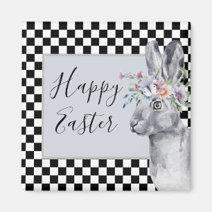 Pretty Spring Bunny Checkerboard Easter  Magnet