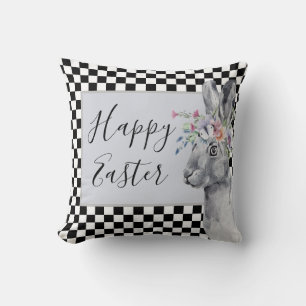 Pretty Spring Bunny Chequerboard Easter Cushion