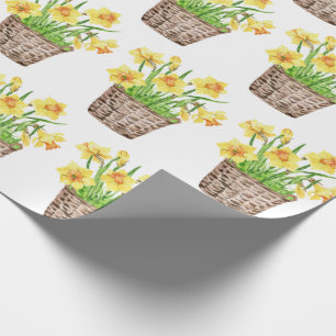 Pretty Spring Daffodils Floral Basket  Wrapping Paper