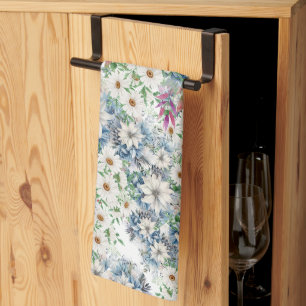 Pretty Spring Daisies & Blue Mixed Floral Tea Towel