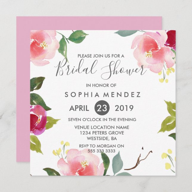 Pretty Spring Floral Bridal Shower Invite (Front/Back)