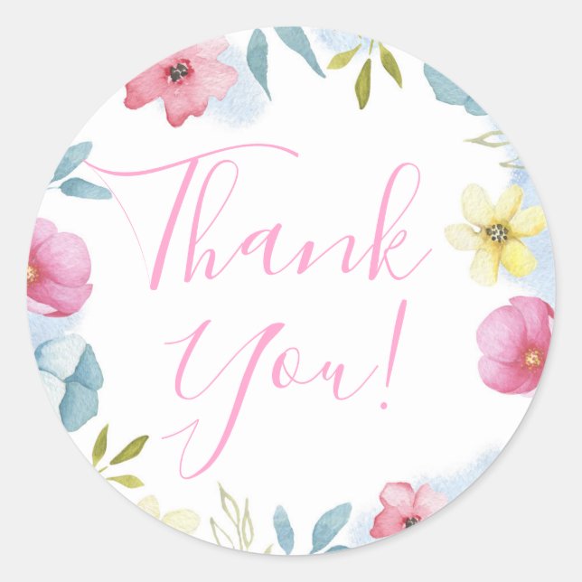 Pretty Spring Floral Pastel Thank You Baby Shower Classic Round Sticker (Front)