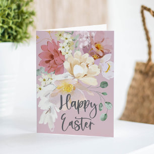 Pretty Spring Floral Watercolor Happy Easter Card
