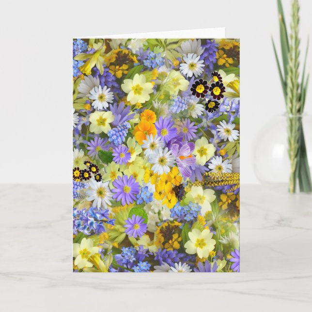 Pretty Spring Flowers Lush Colourful Bouquet Desig Holiday Card (Front)