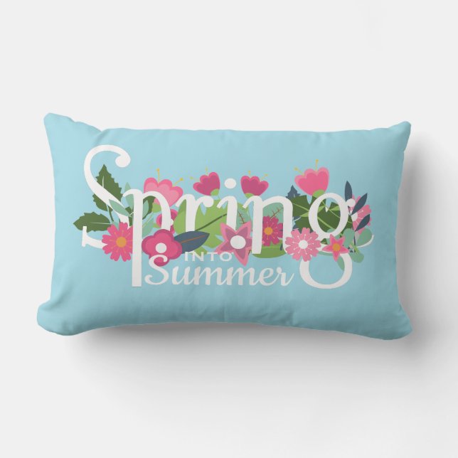 Pretty Spring into Summer Floral Light Blue Lumbar Cushion (Front)