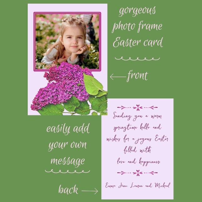 Pretty Spring Lilacs Photo Happy Easter Holiday Card (Beautiful lilac photo frame for your Easter Greetings)