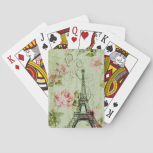 pretty spring mint pink floral paris eiffel tower playing cards