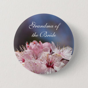 pretty spring pink cherry blossom in blue sky 6 cm round badge