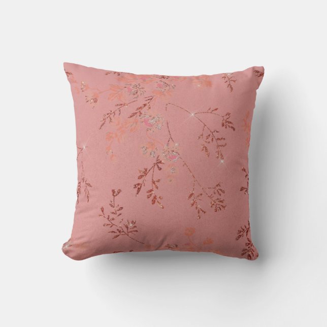Pretty Spring Theme Floral Peach Apricot Cushion (Front)