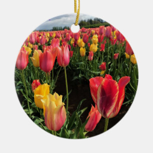 Pretty Spring Tulips in a Field, Oregon Ceramic Ornament