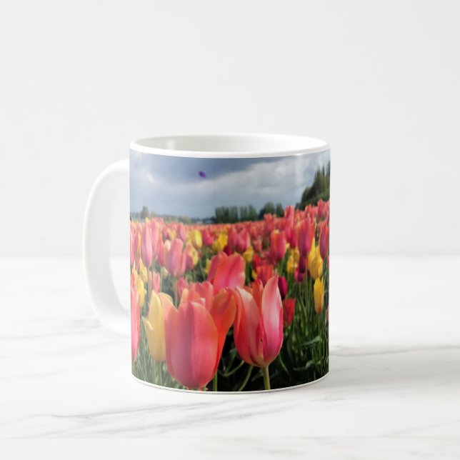 Pretty Spring Tulips in a Field, Oregon Coffee Mug (Front Left)