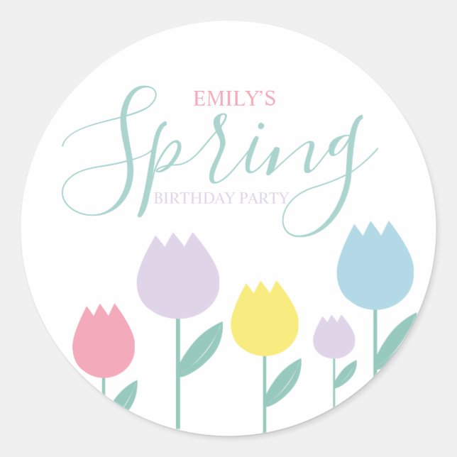 Pretty Spring Tulips Pastel Floral Birthday Party Classic Round Sticker (Front)