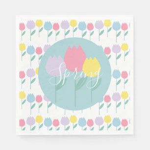 Pretty Spring Tulips Pastel Floral Birthday Party Napkin