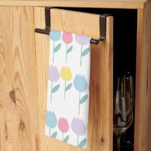 Pretty Spring Tulips Pastel Floral Birthday Party Tea Towel