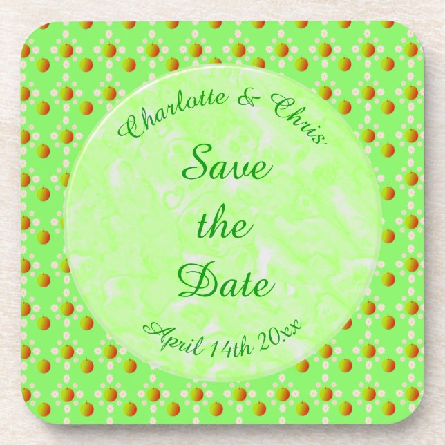 Pretty Spring Wedding Apple blossom and Apples Coaster (Front)