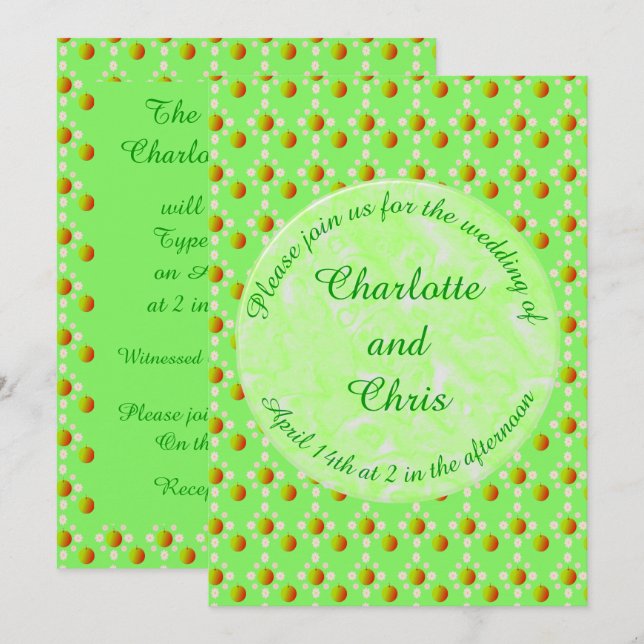Pretty Spring Wedding Apple blossom and Apples  In Invitation (Front/Back)