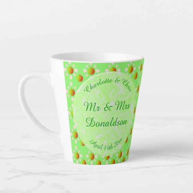Pretty Spring Wedding Apple blossom and Apples Latte Mug (Left)