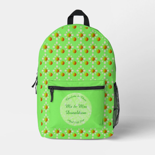 Pretty Spring Wedding Apple blossom and Apples Printed Backpack (Front)