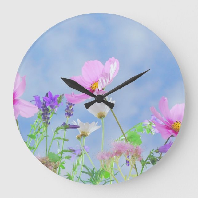 Pretty Spring Wild Flowers Large Clock (Front)