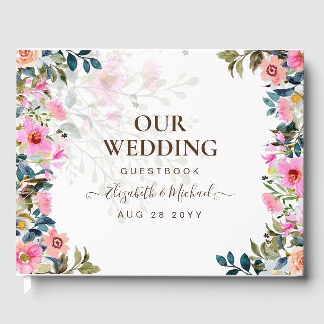 Pretty Spring Wildflowers Wedding Guest Book (Front)