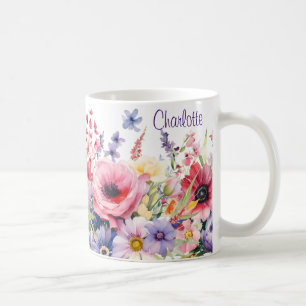 Pretty Springtime Flowers add Name Gift Coffee Mug