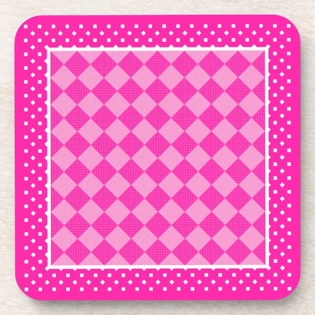 Pretty Square Coasters, Candy Pink Geometric Coaster (Front)