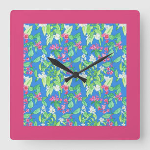 Pretty Square Wall Clock, Spring Blossoms, Pink Clock