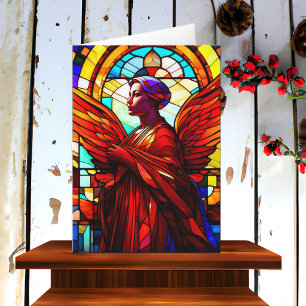 Pretty Stained Glass Angel Art Christmas  Card