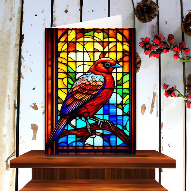 Pretty Stained Glass Bird Art Christmas  Card (Creator Uploaded)