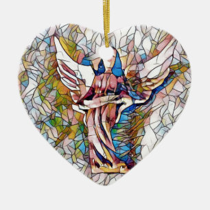 Pretty Stained Glass  Guardian Angel Ceramic Ornament