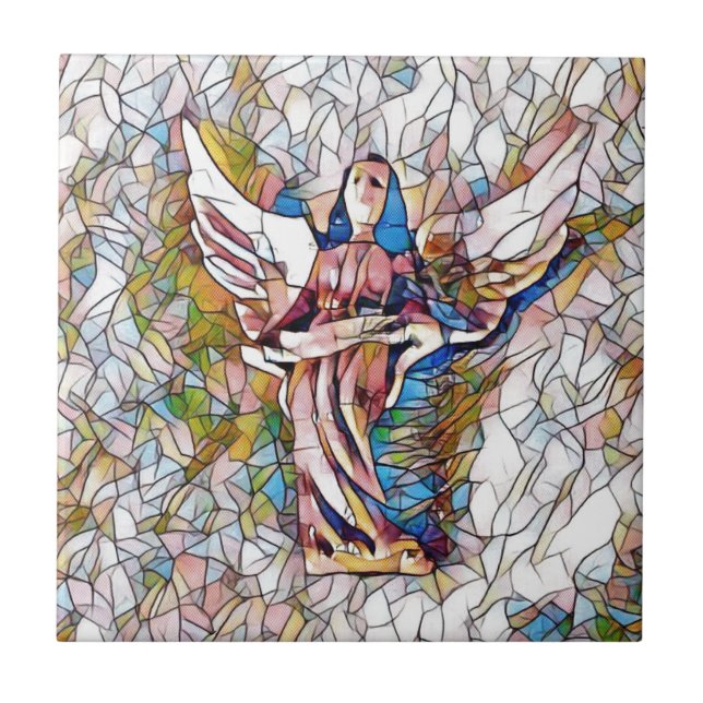 Pretty Stained Glass  Guardian Angel Tile (Front)