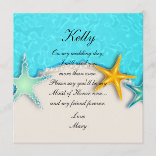Pretty Starfish Summer Beach Maid Of Honour Card