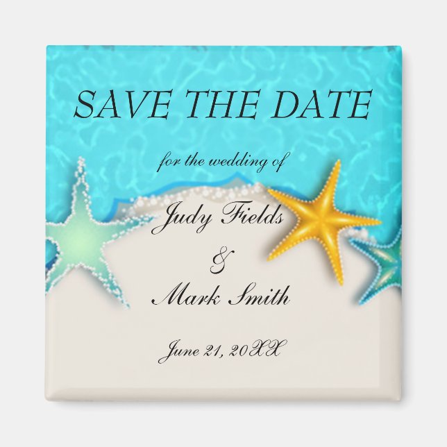Pretty Starfish Summer Beach Save The Date Magnet (Front)