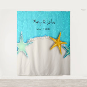 Pretty Starfish Summer Beach Wedding Backdrop Tapestry