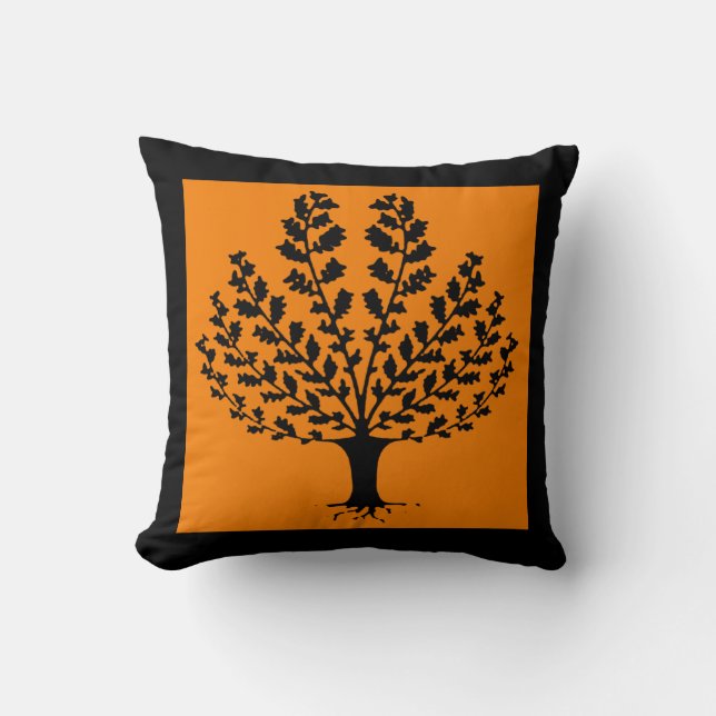 Pretty Stencil Style Art Orange with Black Tree Cushion (Front)