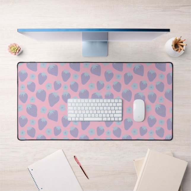 Pretty strawberries pattern in Lilac and Blue Desk Mat (Office 1)
