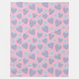 Pretty strawberries pattern in Lilac and Blue Fleece Blanket