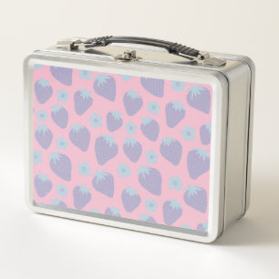 Pretty strawberries pattern in Lilac and Blue Metal Lunch Box