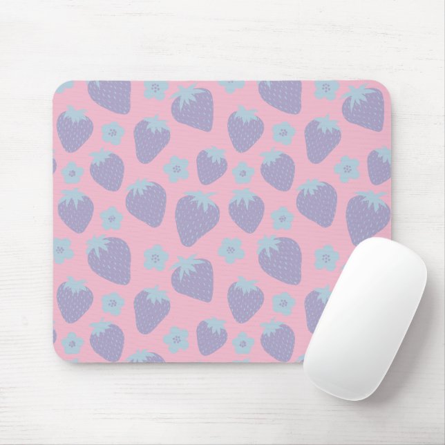 Pretty strawberries pattern in Lilac and Blue Mouse Pad (With Mouse)