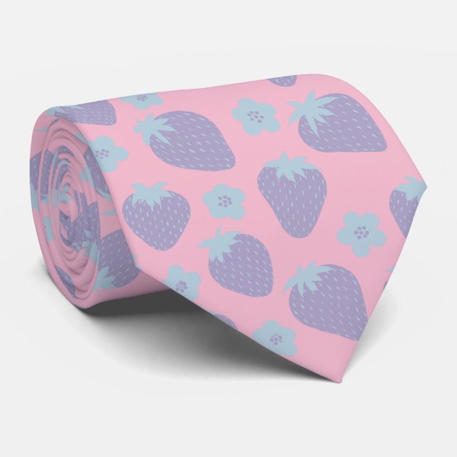 Pretty strawberries pattern in Lilac and Blue Tie (Rolled)