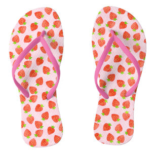 Pretty Strawberry Cream Fruit on Pink Pattern Thongs