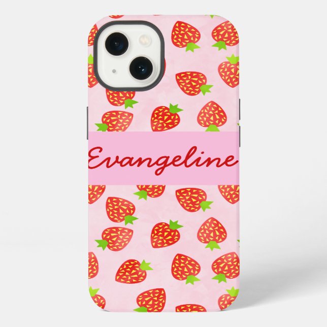 Pretty Strawberry Cream Pattern Personalised iPhone Case (Back)
