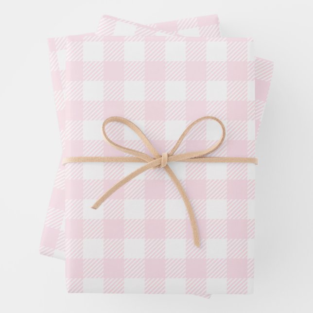 Pretty Strawberry Milkshake Pink Buffalo Plaid  Wrapping Paper Sheet (In situ)