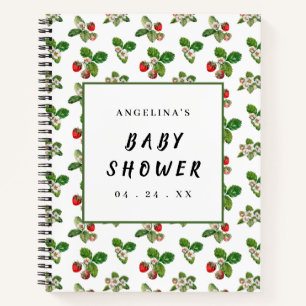 Pretty Strawberry Pattern Baby Shower Gift List Notebook