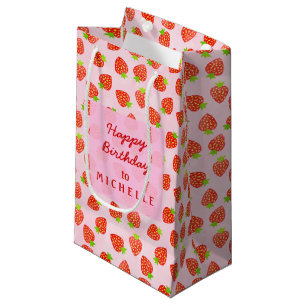 Pretty Strawberry Pattern Personalised Birthday Small Gift Bag