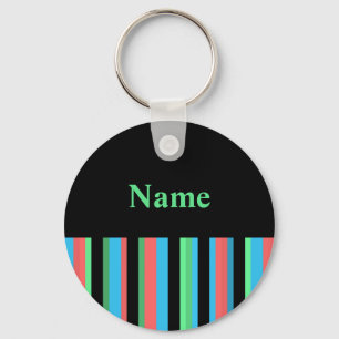 Pretty Striped Keychain Template - Green Text